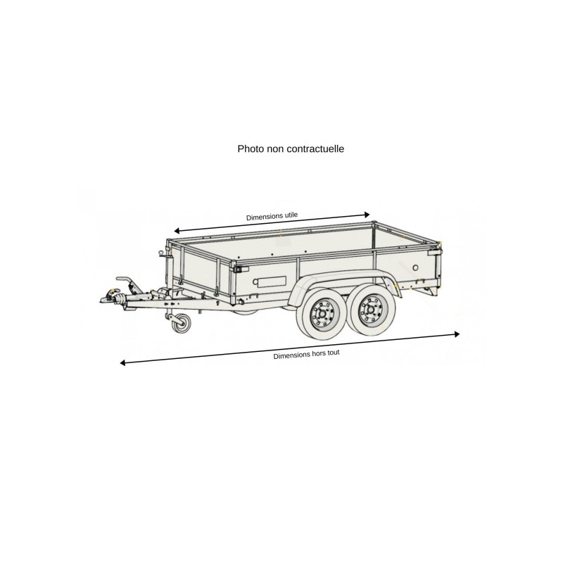 Benne LIDER - PTAC: 750 Kg - 2 essieux non freinés - 256 x 148 x H35 cm