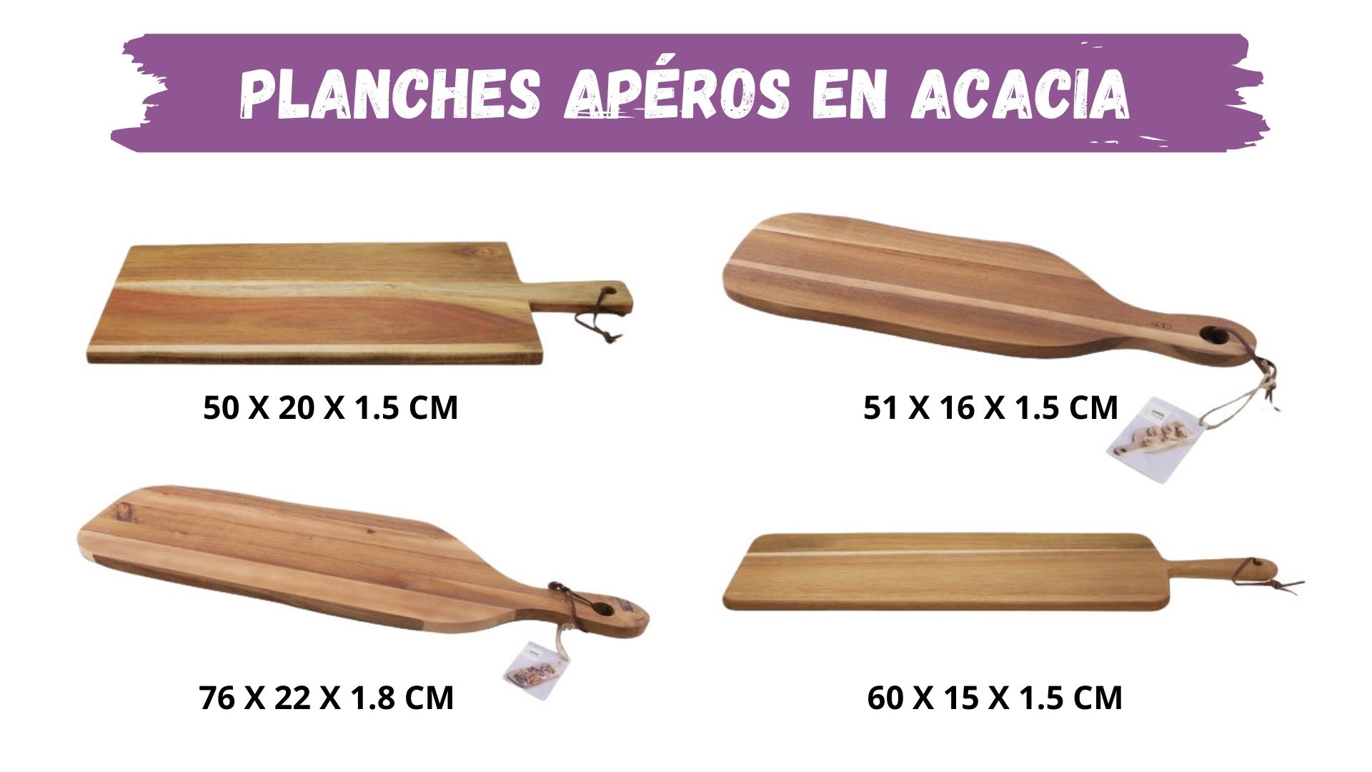 Planche de présentation en bois d´acacia 44X17X1.5cm - Point Virgule